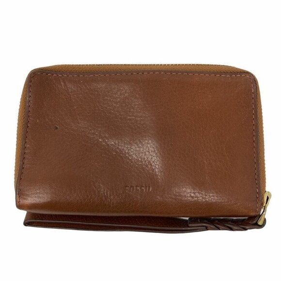 Fossil Womens Caroline Rfid Wristlet Brown Cow Hide Leather Phone Card Wallet - Picture 1 of 6